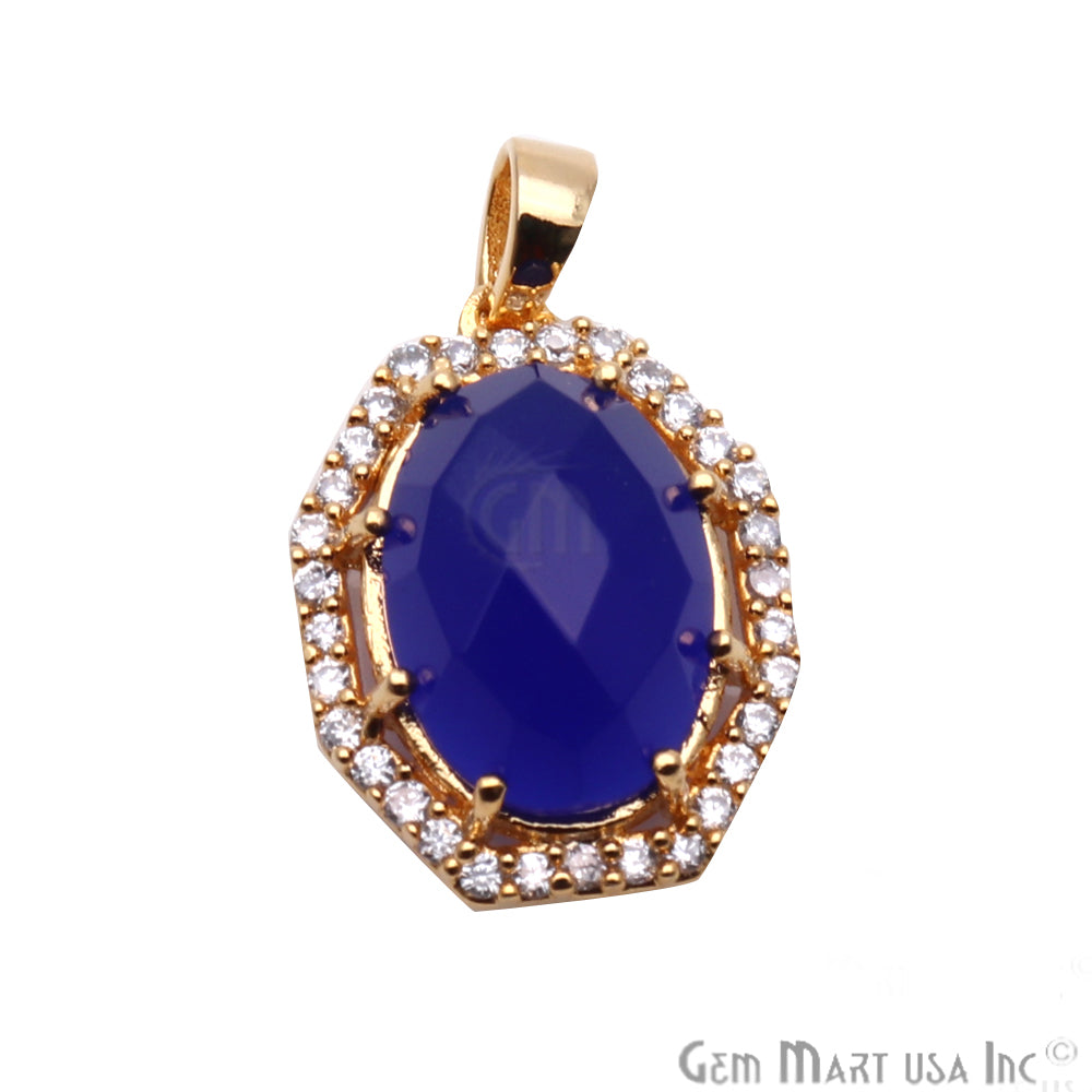 Chalcedony Pendants, Bracelets Charms, Cubic Zircon Pave Diamond, Oval Pendant (50121) - GemMartUSA