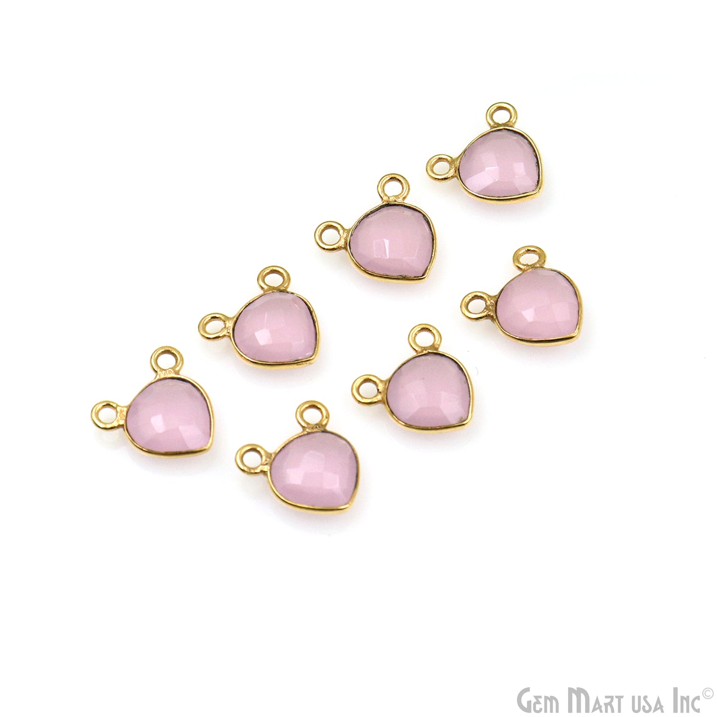 Rose Chalcedony 8mm Heart Shape Gold Plated Double Bail Gemstone Connector