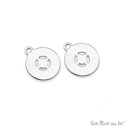 Round Shape Laser Finding Silver Plated 15x18mm Charm For Bracelets & Pendants