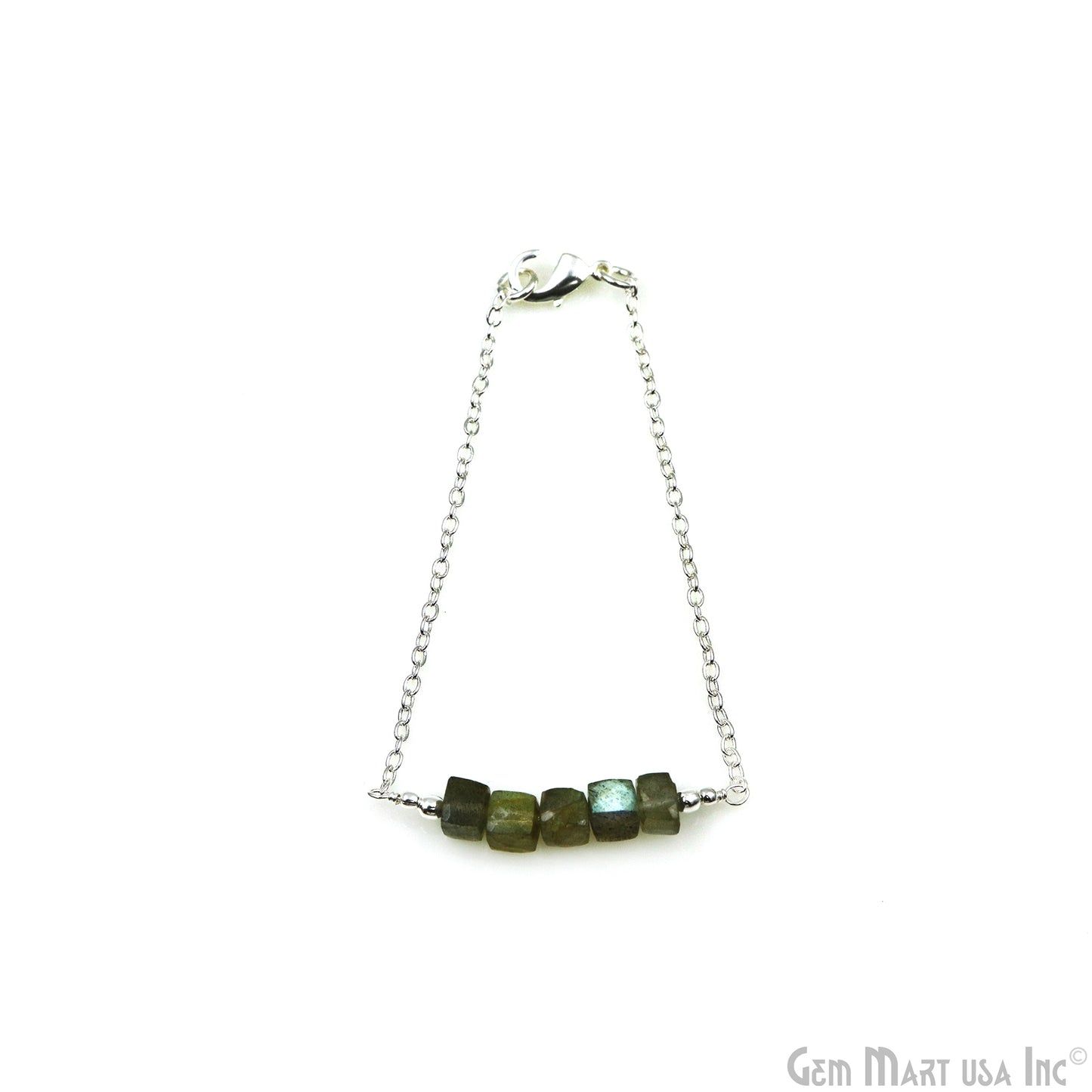 Labradorite Cube Gemstone Silver Plated Chain With Lobster Clasp Bracelet 7Inch