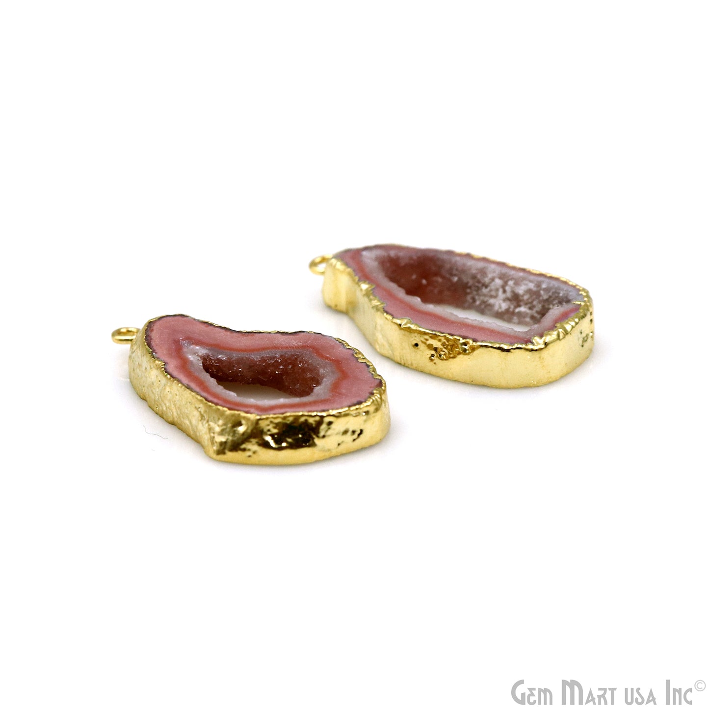 Agate Slice 31x17mm Organic  Gold Electroplated Gemstone Earring Connector 1 Pair