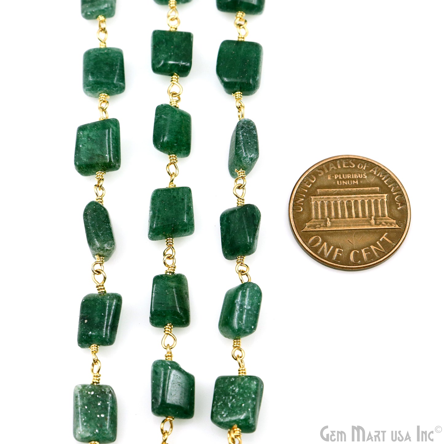 Aventurine 9x7mm Tumble Beads Gold Plated Rosary Chain