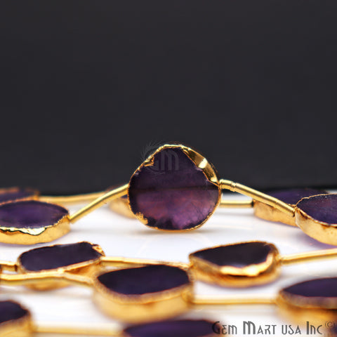 Amethyst Free Form 18x15mm Gold Edged Crafting Beads Gemstone Strands 9INCH - GemMartUSA