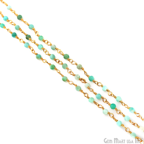 Amazonite 2-2.5mm Tiny Beads Gold Plated Wire Wrapped Rosary Chain