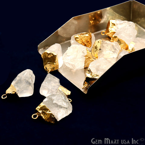 Rough Crystal Gemstone 20x13mm Organic Gold Edged Connector - GemMartUSA