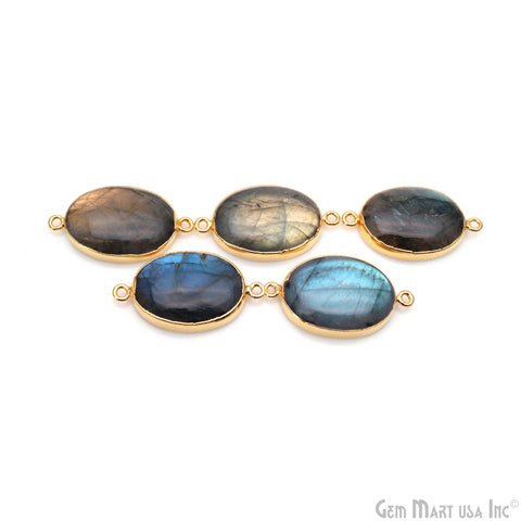 Flashy Labradorite 32x18mm Cabochon Oval Double Bail Gold Electroplated Gemstone Connector