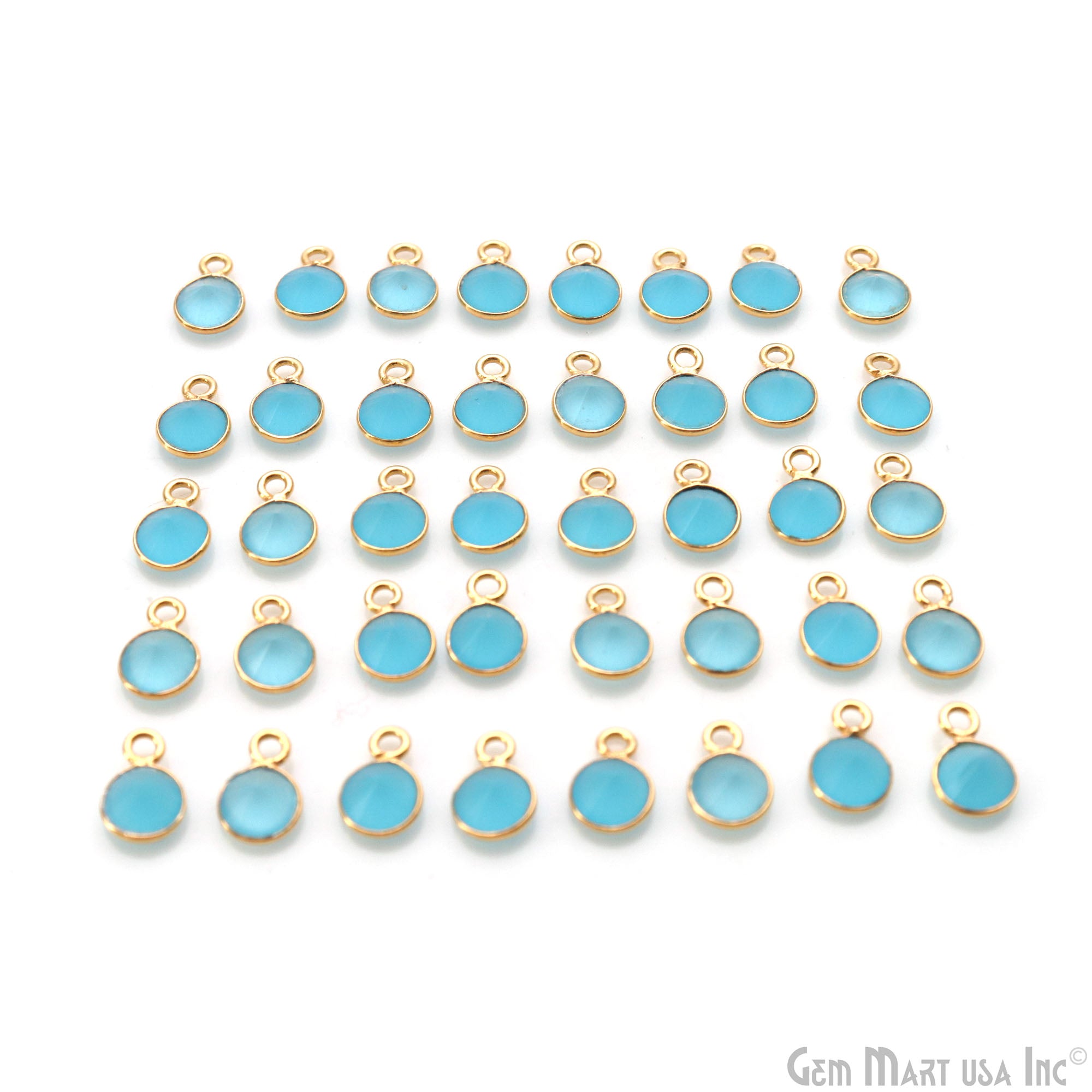 Sky Blue Chalcedony Round 6mm Gold Plated Single Bail Brilliant Cut Connector
