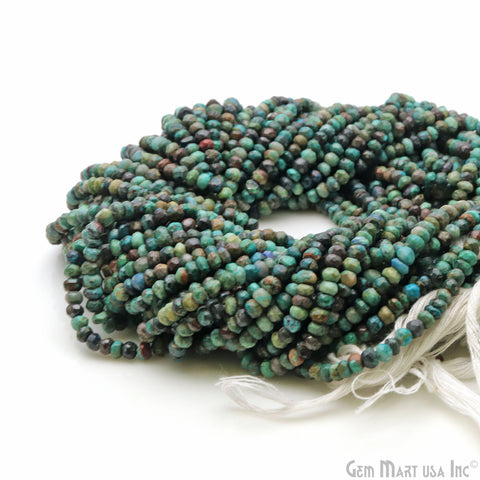 Chrysocolla Rondelle Beads, 13 Inch Gemstone Strands, Drilled Strung Nugget Beads, Faceted Round, 3-4mm