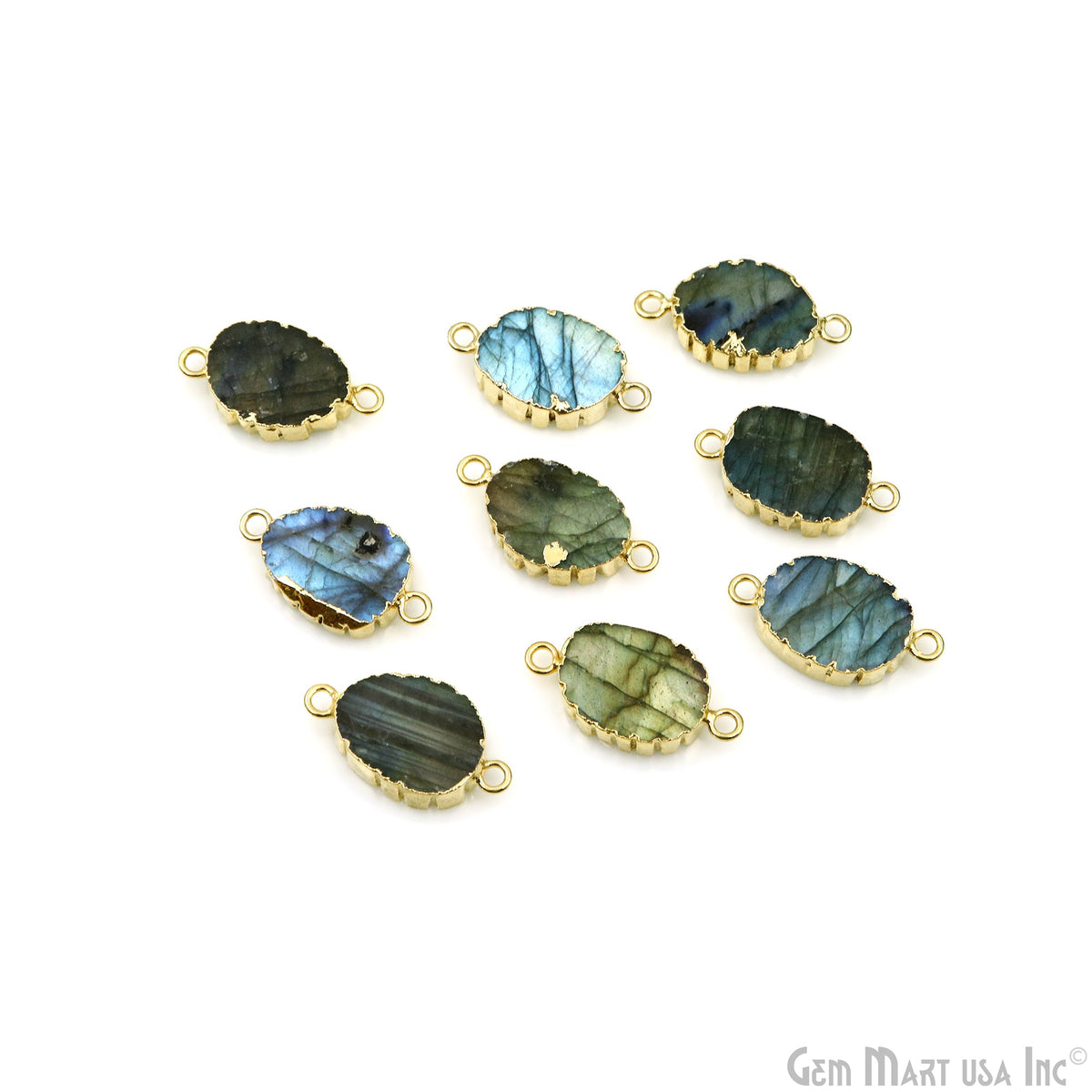 Labradorite 23x12mm Organic Shape Gold Electroplated Double Bail Gemstone Connector