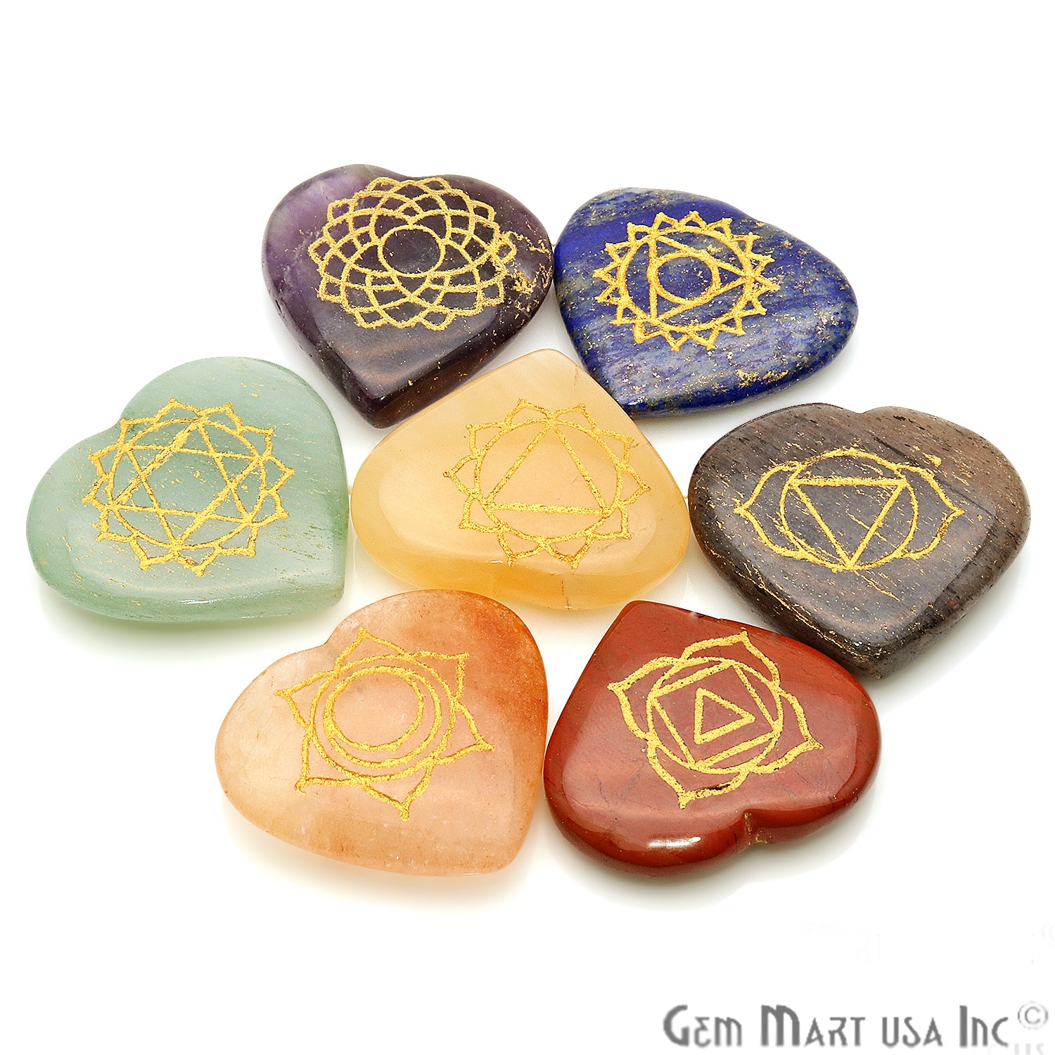 7 Chakra Lot, Healing Stones, Heart Spiritual Stones, Meditation Stones - GemMartUSA