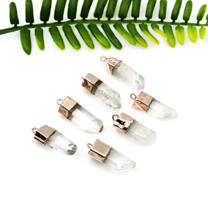 Crystal Tumbled 29x10mm Rose Gold Electroplated Single Bail Gemstone Connector