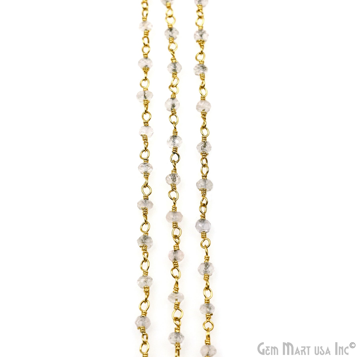 Crystal 3-3.5mm Gold Plated Wire Wrapped Beads Rosary Chain