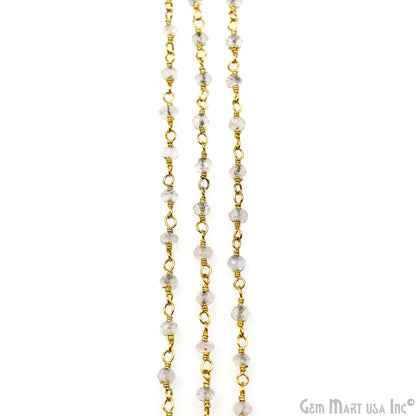 Crystal 3-3.5mm Gold Plated Wire Wrapped Beads Rosary Chain