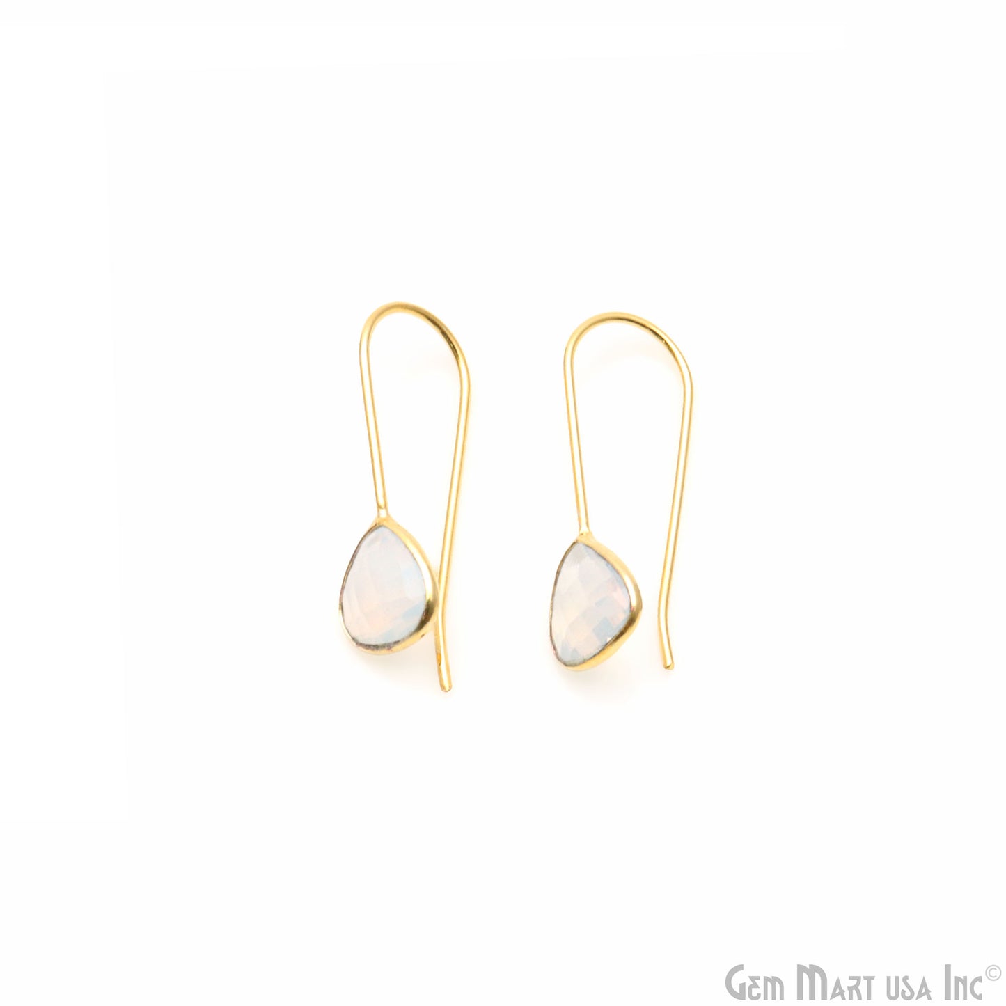 Gemstone Trillion 8mm Gold Plated Dangle Hook Earring