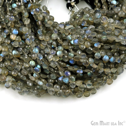 Labradorite Heart Beads, 8 Inch Gemstone Strands, Drilled Strung Briolette Beads, Heart Shape, 5mm