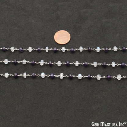 Amethyst & Rainbow 5-6mm Beads Silver Wire Wrapped Rosary Chain