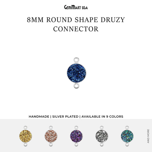 Titanium Druzy 8mm Round Double Bail Silver Bezel Connector