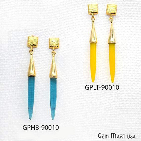 Spike Earring, 62x7mm Spike Shape 24k Gold Plated Gemstone Stud Earring (90010-1) - GemMartUSA (763288387631)