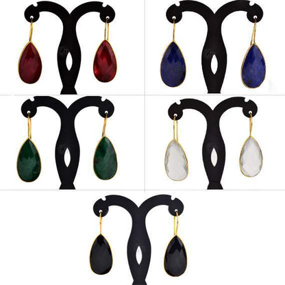 Gold Plated Pears Shape 30x16mm Gemstone Dangle Hook Earring Choose Your Style (90018-2) - GemMartUSA