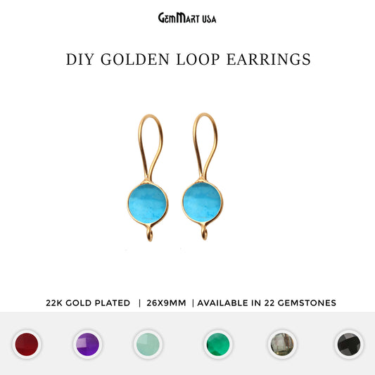 DIY Gemstone 26x9mm Gold Plated Round Hook Earring