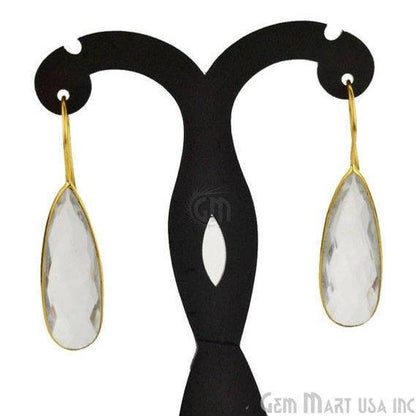 Gold Plated Pears Shape 11x30mm Gemstone Dangle Hook Earring Chhose Gemstone (90021-1) - GemMartUSA