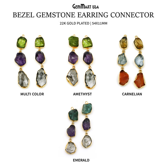 Rough Long Gemstone Bezel Setting Gold Plated Earring Connector