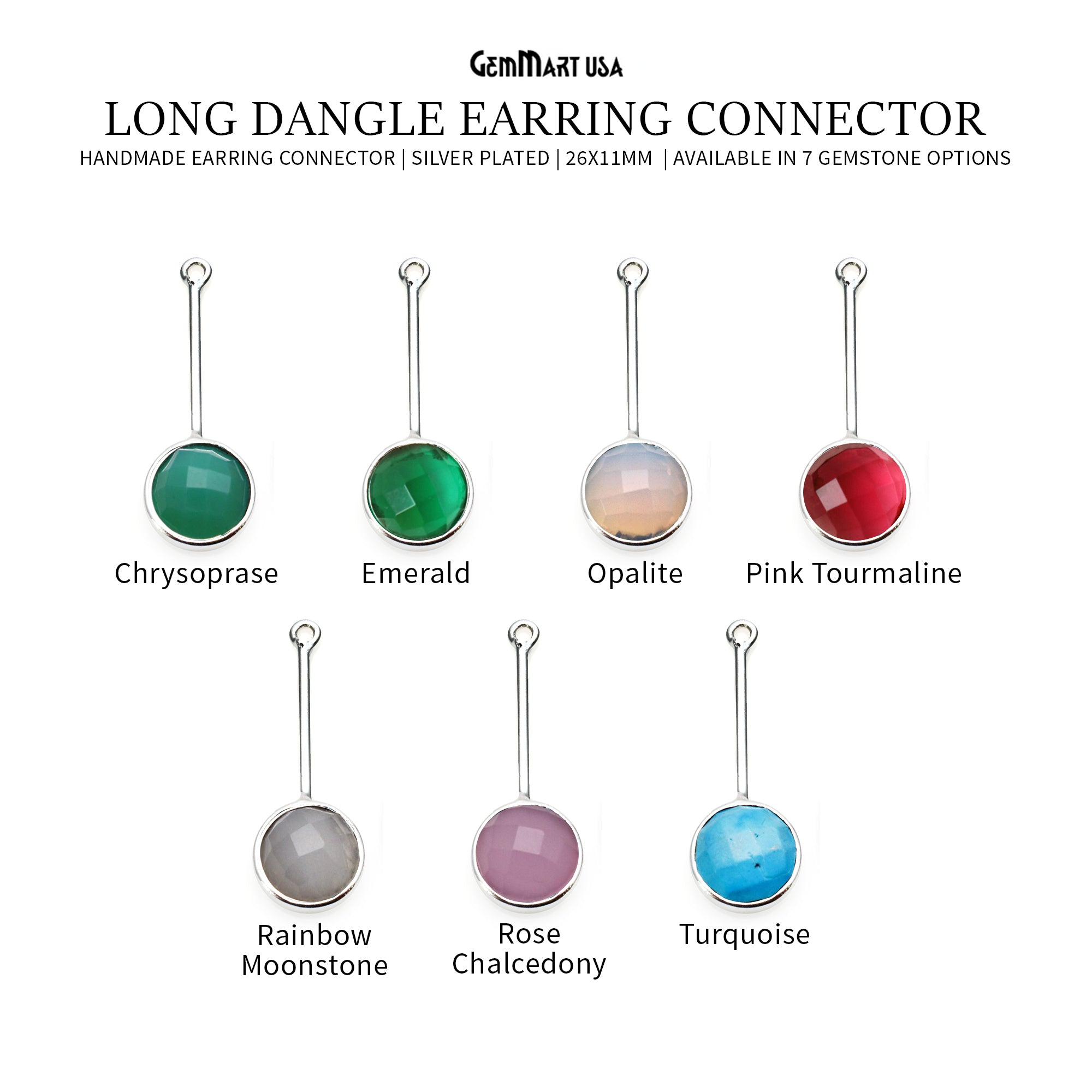 DIY Gemstone Long Dangle Drop Silver Plated Chandelier Earring Connector 1 Pair