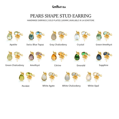 DIY Pears 6x9mm Gold Bail Gemstone stud Earring