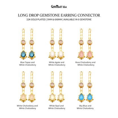 Long Gemstone Gold Plated Earring Connector