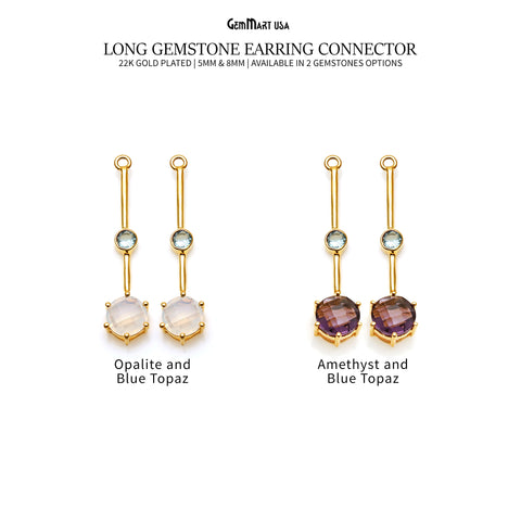Long Gemstone Prong Setting Gold Plated Earring Connector