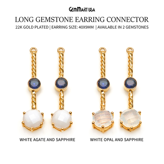 Long Gemstone Prong Setting Gold Plated Earring Connector