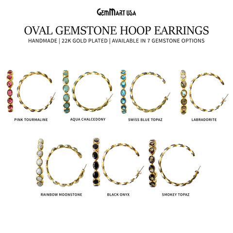 Gemstone Oval 7x5mm Gold Plated Round 54mm Hoop Earrings