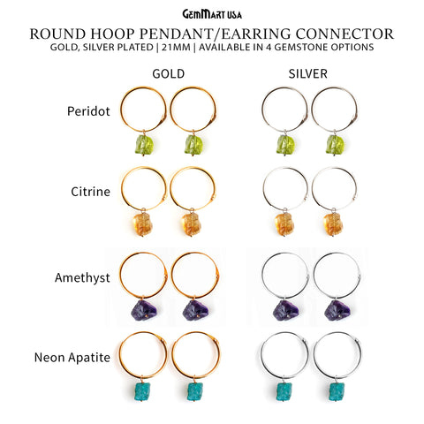 Rough Gemstone With Round Hoop 21mm Gold/Silver Pendant Connector