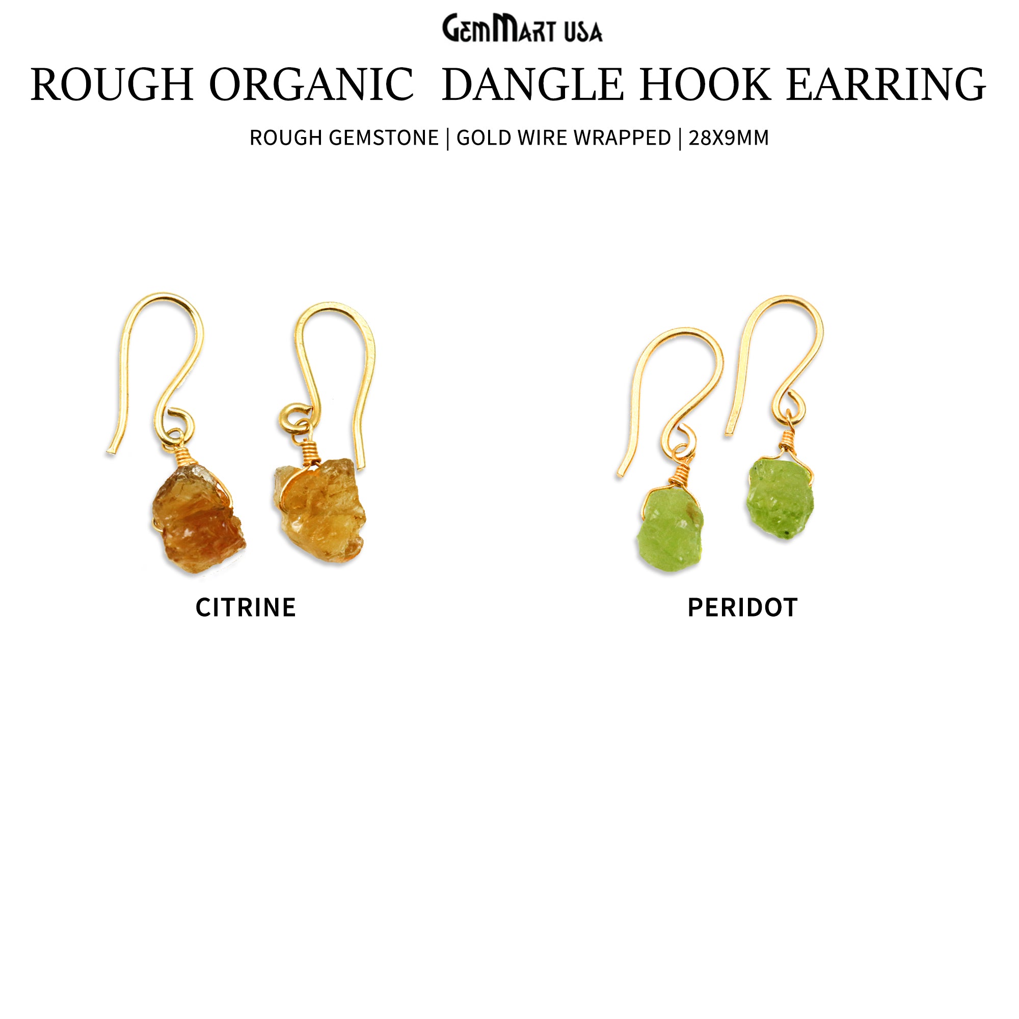 Rough Organic Shape Gold Wire Wrapped 28x9mm Dangle Hook Earring