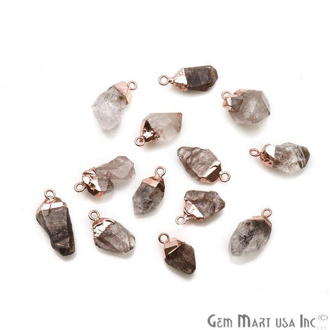 Rough Herkimer Diamond Organic 24x13mm Rose Gold Electroplated Pendant Connector