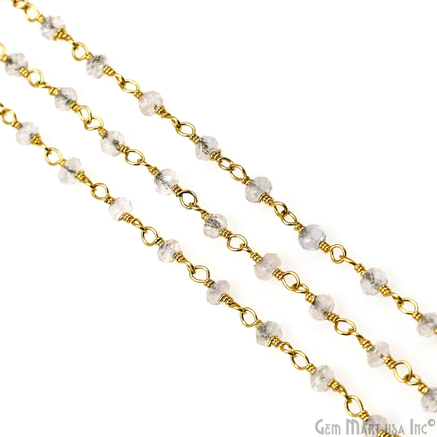 Crystal 3-3.5mm Gold Plated Wire Wrapped Beads Rosary Chain