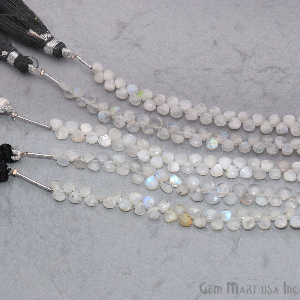 Rainbow Moonstone Heart Beads 6 Inch Gemstone Strands Drilled Strung GemMartUSA