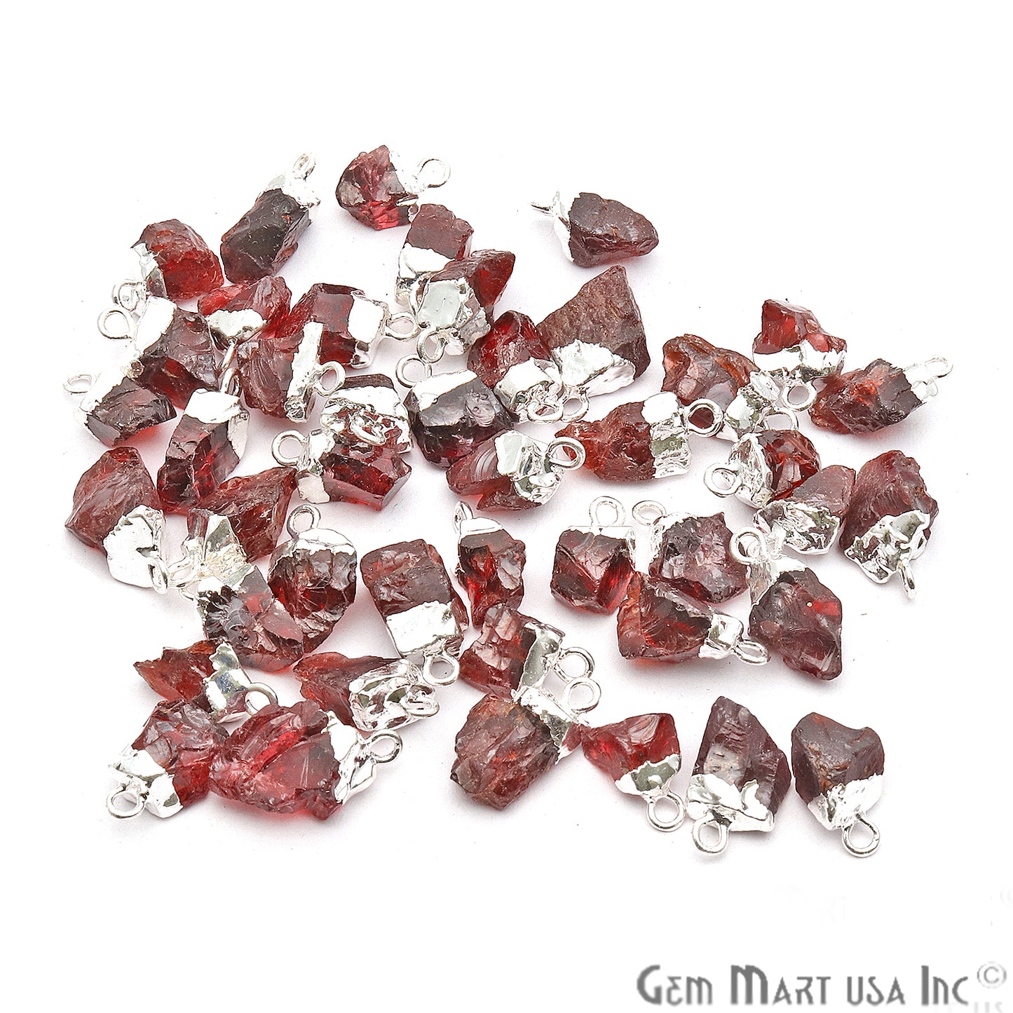 Rough Garnet Gemstone 17x11mm Organic Silver Edged Connector - GemMartUSA