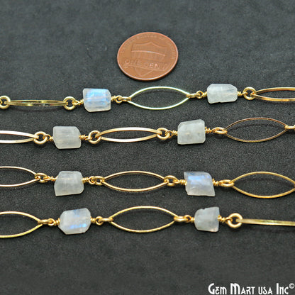 Rainbow Moonstone With Gold Marquise Finding Rosary Chain