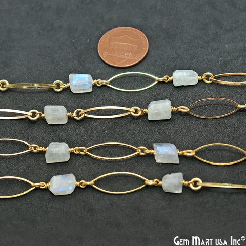 Rainbow Moonstone With Gold Marquise Finding Rosary Chain