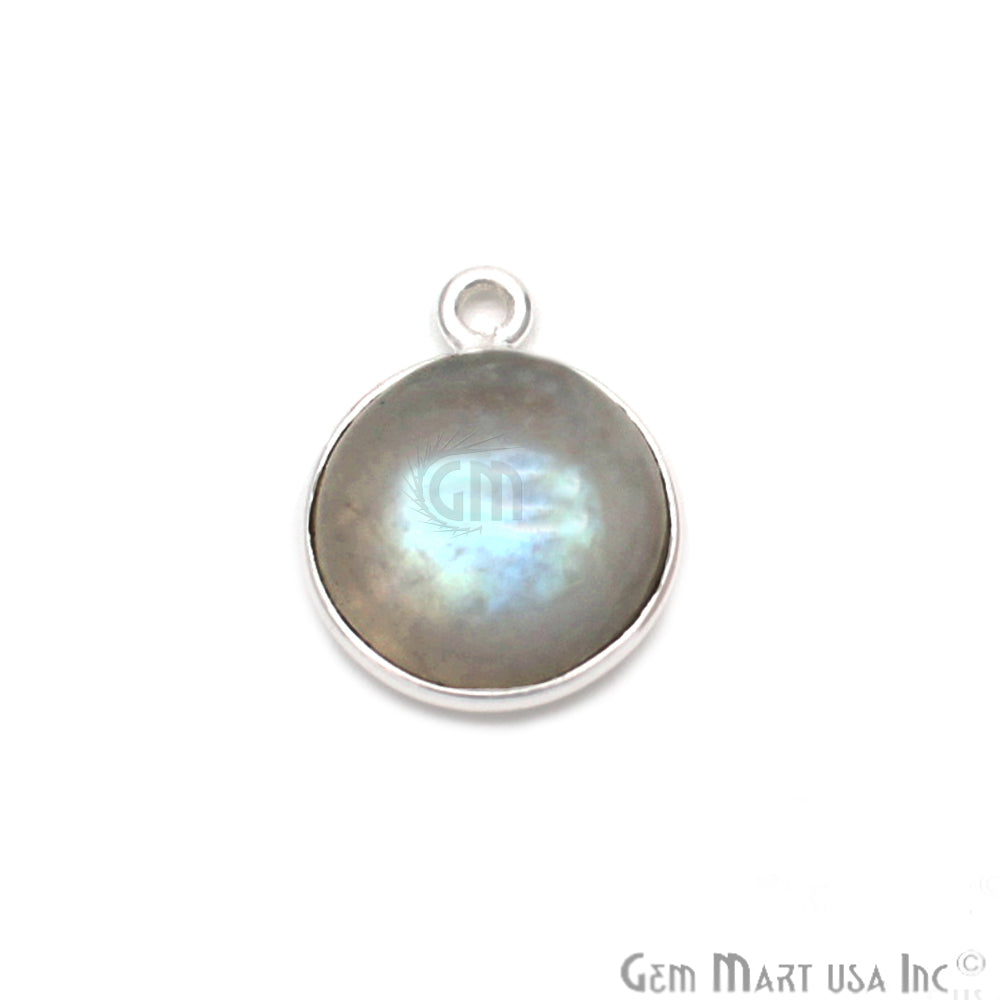 Rainbow Moonstone Round 12mm Silver Plated Cabochon Connector