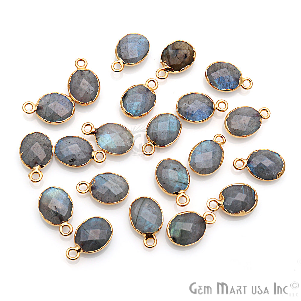 Labradorite 9x11mm Oval Gold Electroplated Gemstone Connector - GemMartUSA