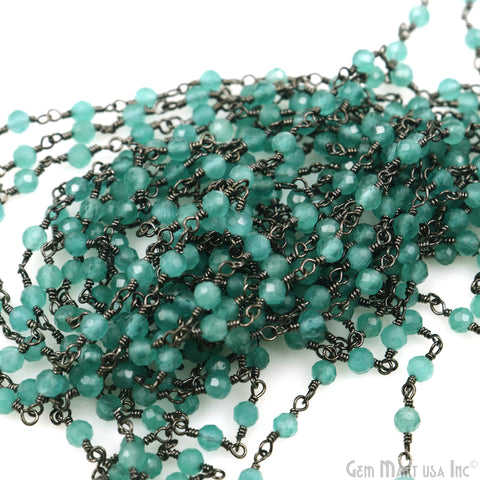 Dark Green Monalisa 3-3.5mm Beads Oxidized Wire Wrapped Rosary Chain