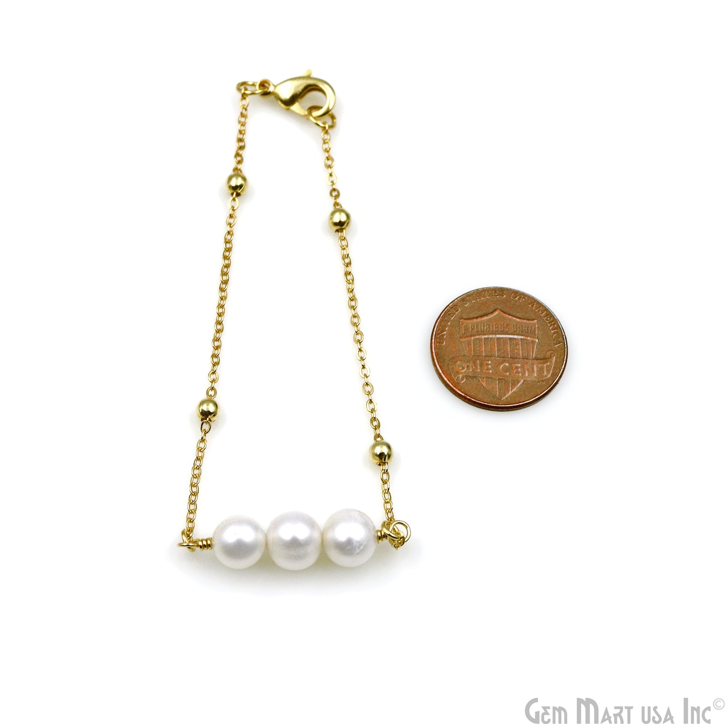 Pearl Round Gemstone Chain With Lobster Clasp Bracelet 7Inch