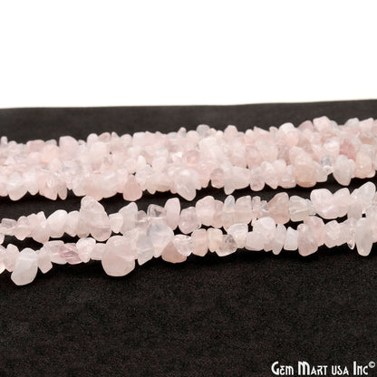 Rose Quartz Chip Beads, 34 Inch, Natural Chip Strands, Drilled Strung Nugget Beads, 7-10mm, Polished, GemMartUSA (CHRQ-70004)