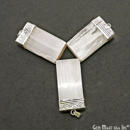 Selenite Rectangle 46x24mm Silver Connector Pendant