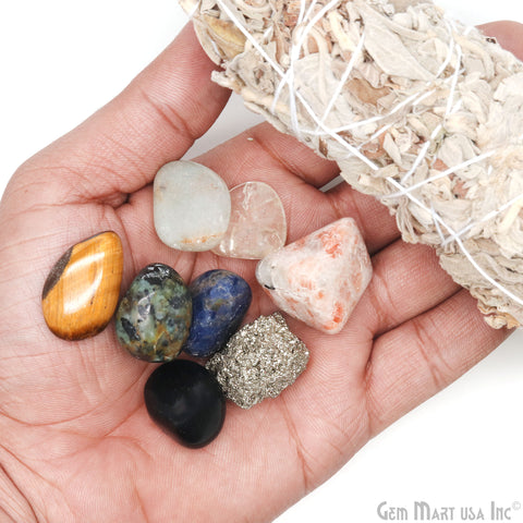 8pc Lot Tumble Stone, Multi Color Beautiful Seven Stone Set, Reiki stones, Healing crystal, 1 Rough Stone , 26X18MM