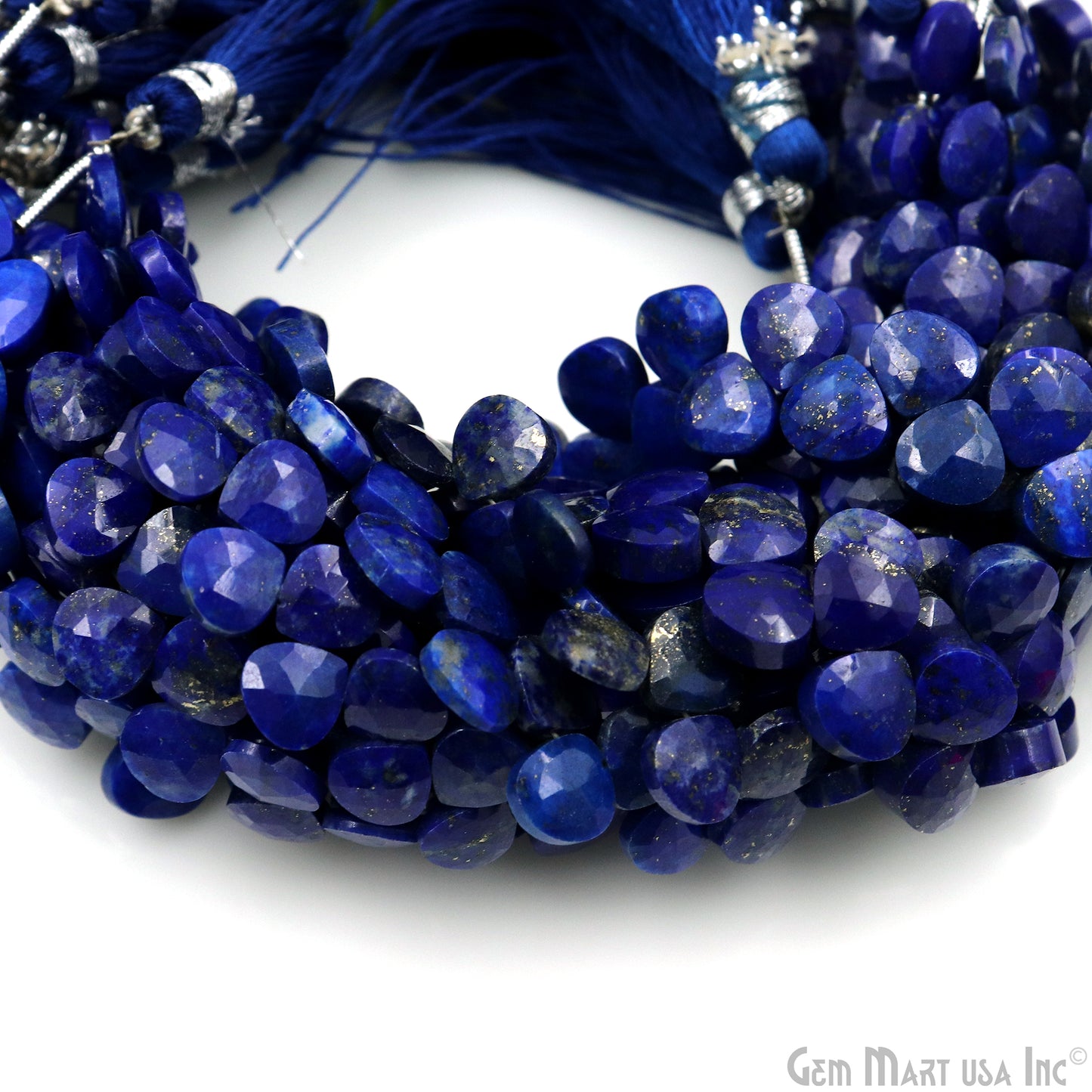 Lapis Heart Beads, 7 Inch Gemstone Strands, Drilled Strung Briolette Beads, Heart Shape, 7mm