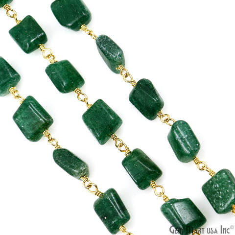 Aventurine 9x7mm Tumble Beads Gold Plated Rosary Chain