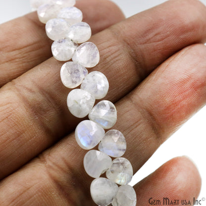 Rainbow Moonstone Heart Beads, 7 Inch Gemstone Strands, Drilled Strung Briolette Beads, Heart Shape, 7mm